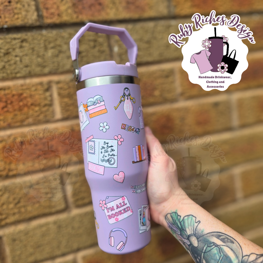 Purple Bookish theme 30oz Double Wall Insulated Metal Tumbler