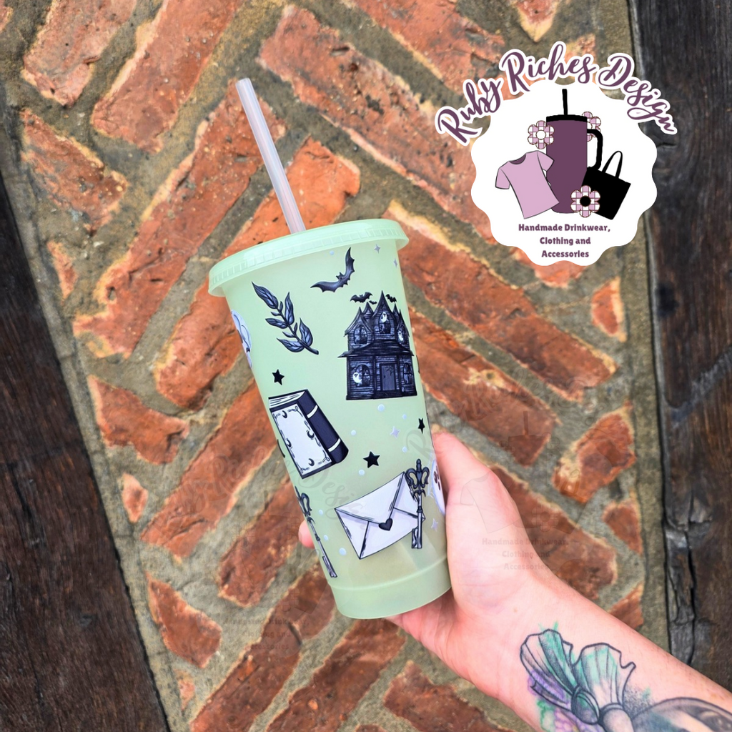 Haunted house spooky Theme glow in the dark 24oz Plastic Tumbler