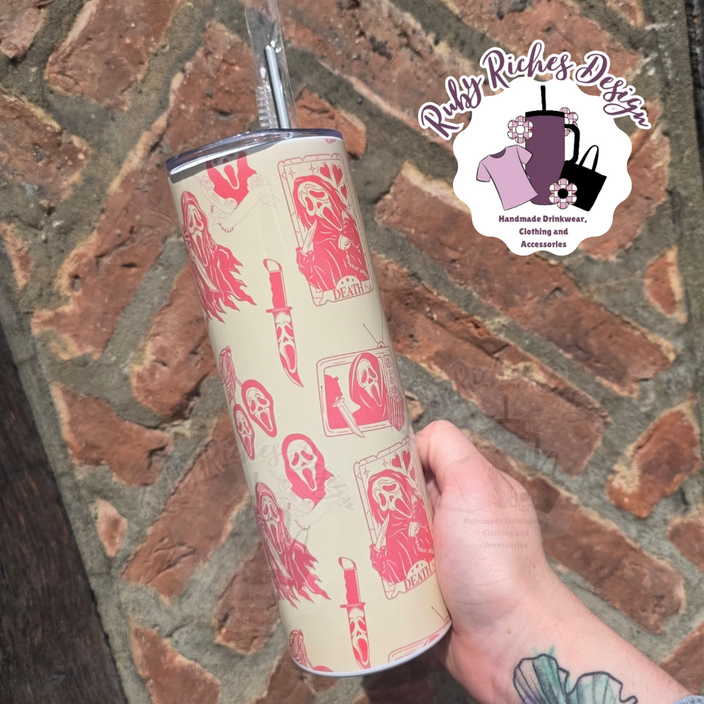 Ghost Face Death Card Theme 20oz Double Wall Insulated Metal Tumbler