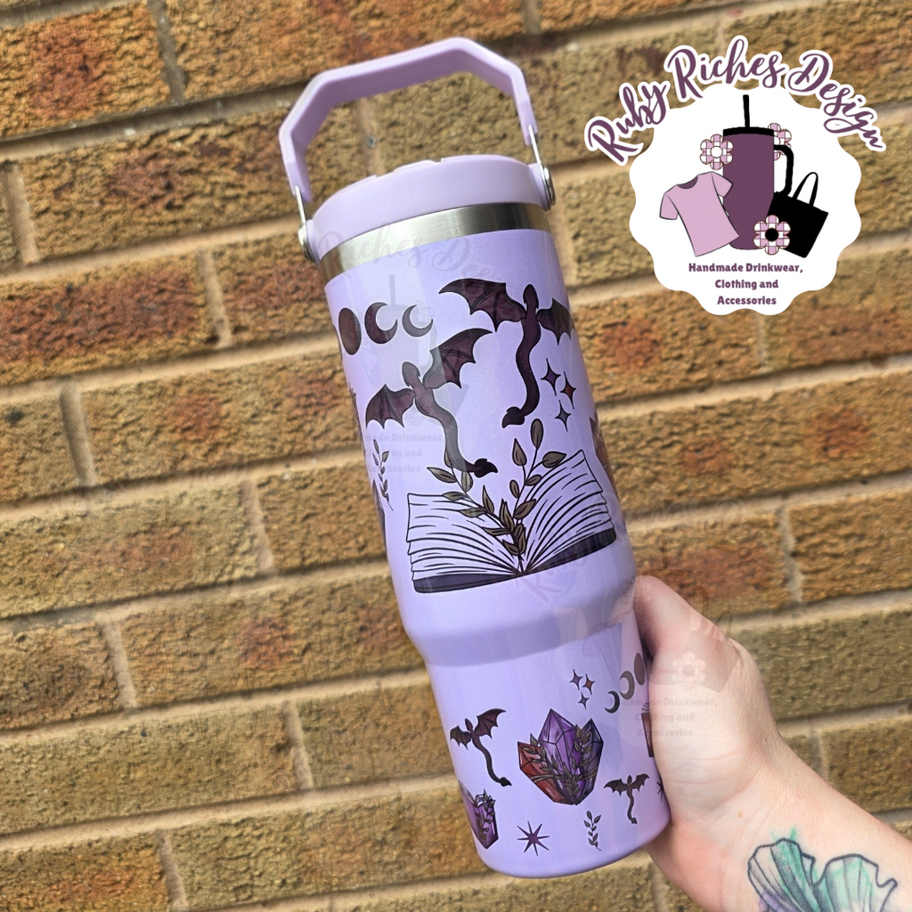 Fantasy Reader Bookish Style 30oz Flip Lid Double Wall Insulated Shimmer Tumbler