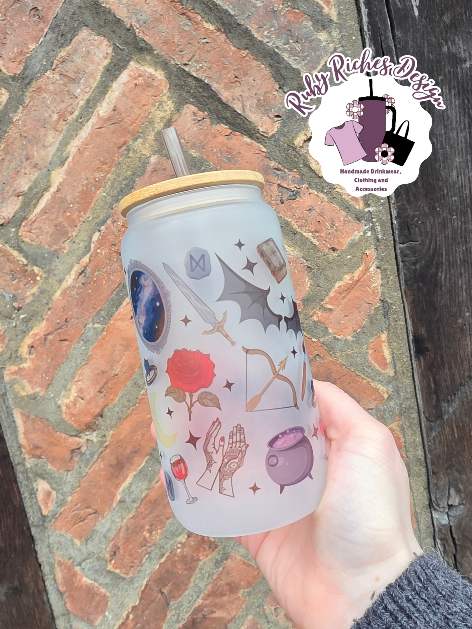 ACOTAR Bookish Theme 16oz Frosted Glass Tumbler With Bamboo Lid