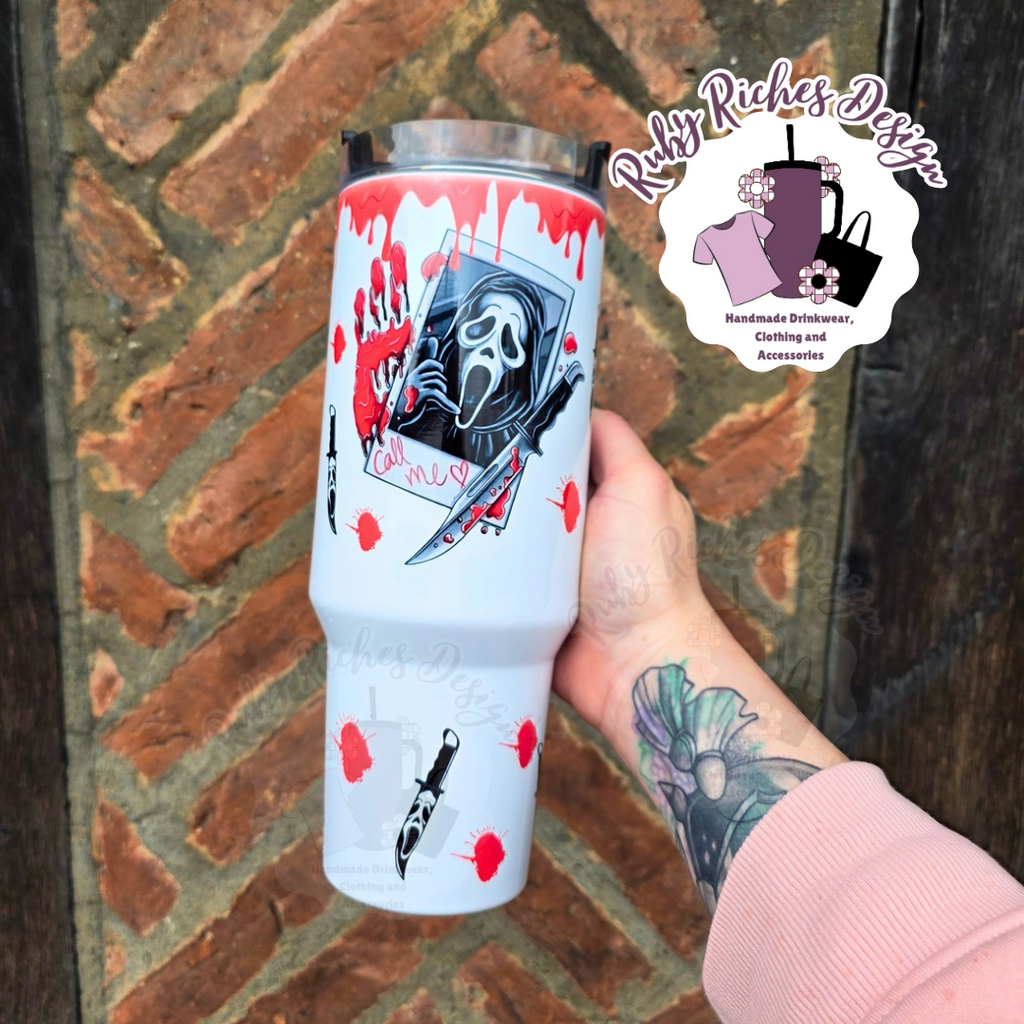 Horror Ghost Face Blood Drip 40oz Double Wall Insulated Metal Tumbler