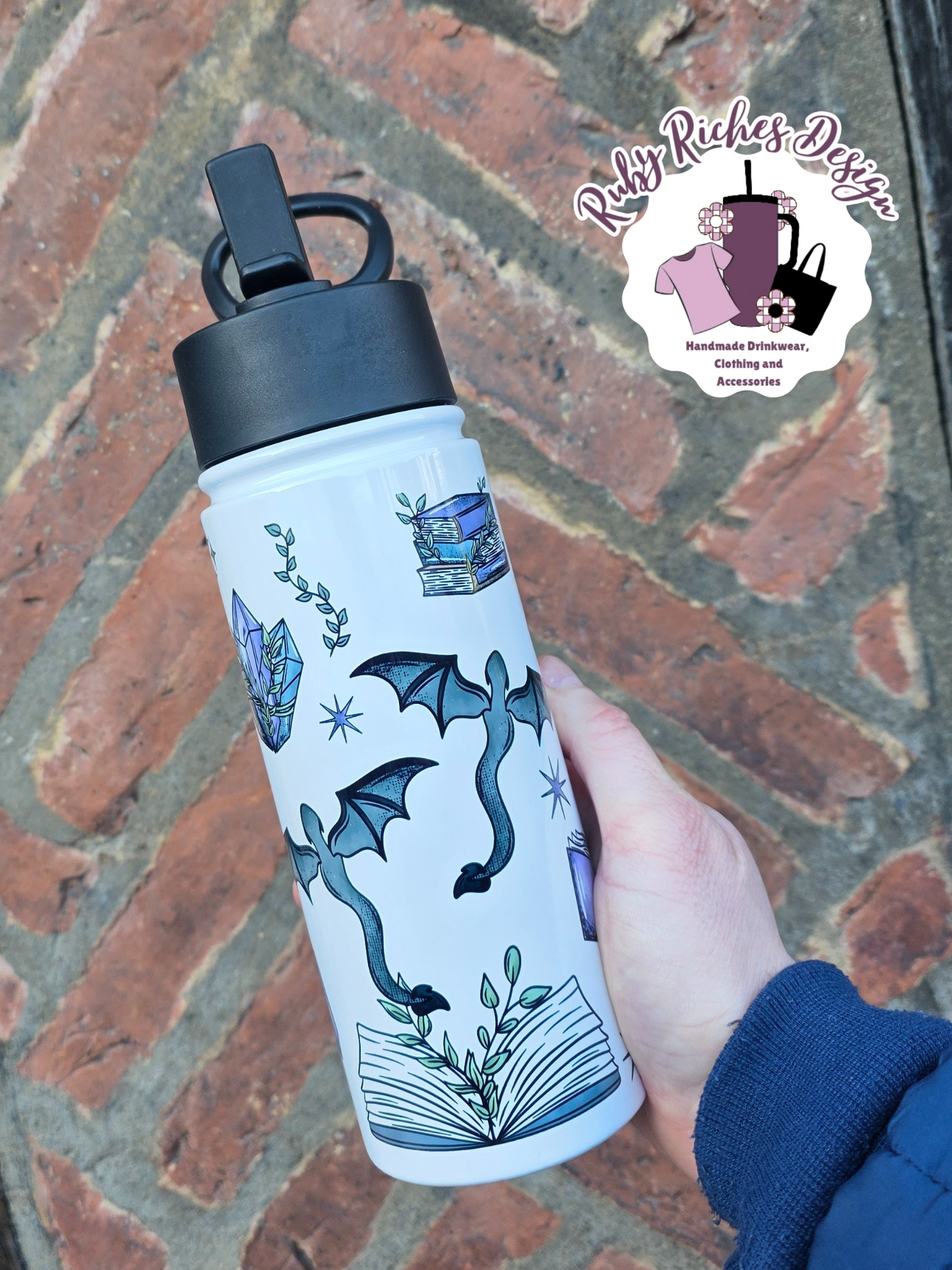 Dragon Fantasy Book Theme Flip Lid Tumbler