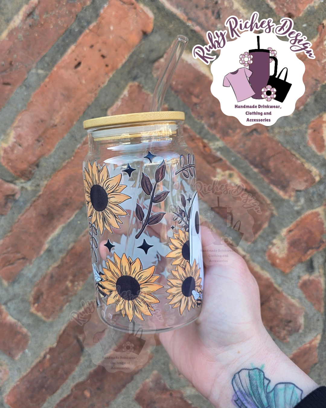 Sunflower Ghostie 16oz Glass Tumbler