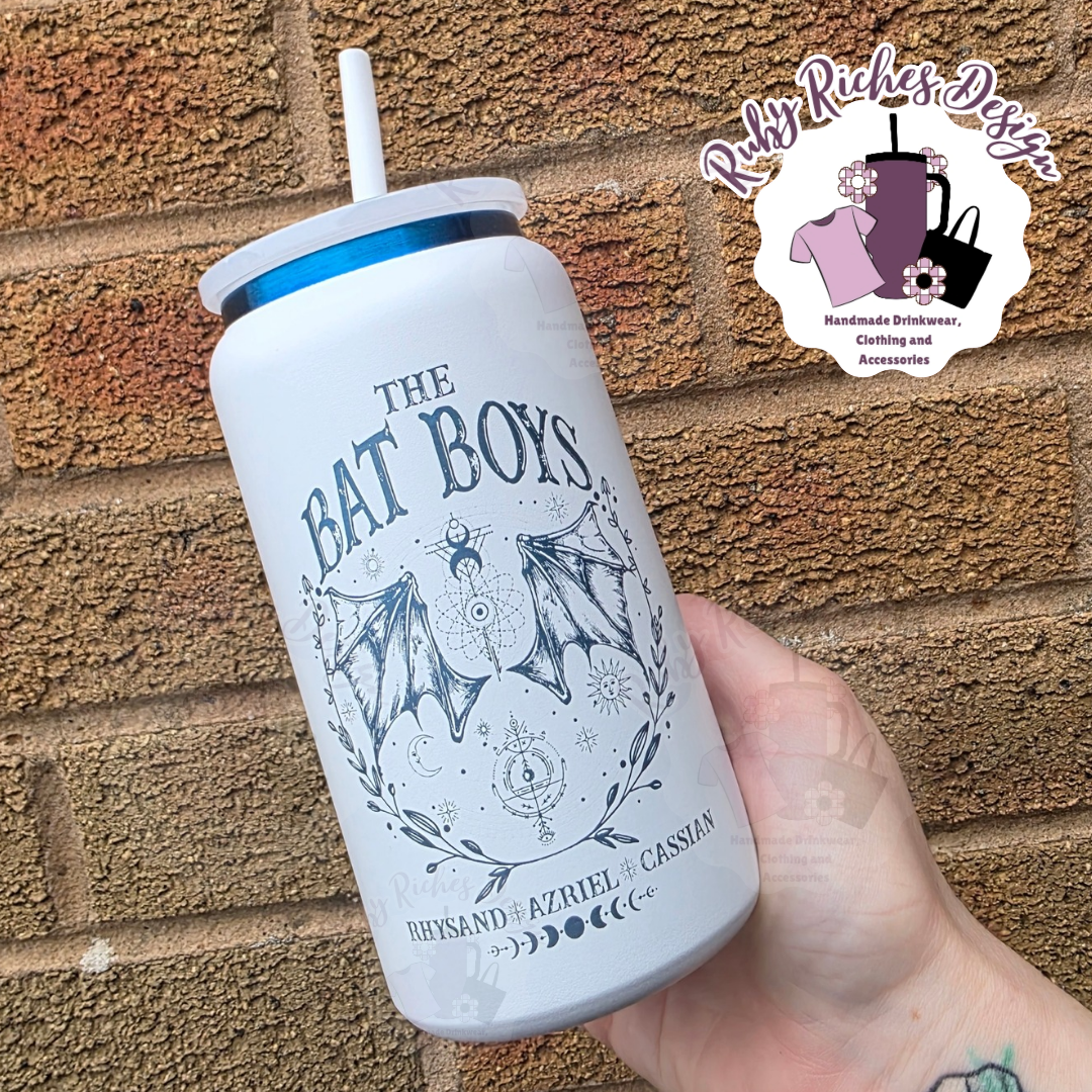 Blue Plated White Bat Boys Engraved Metal 16oz Tumbler