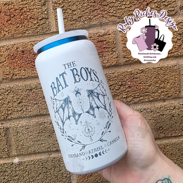 Blue Plated White Bat Boys Engraved Metal 16oz Tumbler
