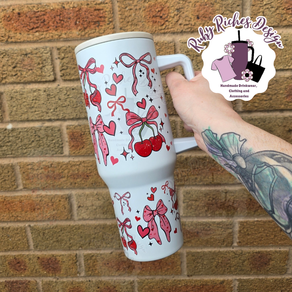 Cherry Bows 40oz Flip Lid Double Wall Insulated Metal Tumbler With Flip Lid