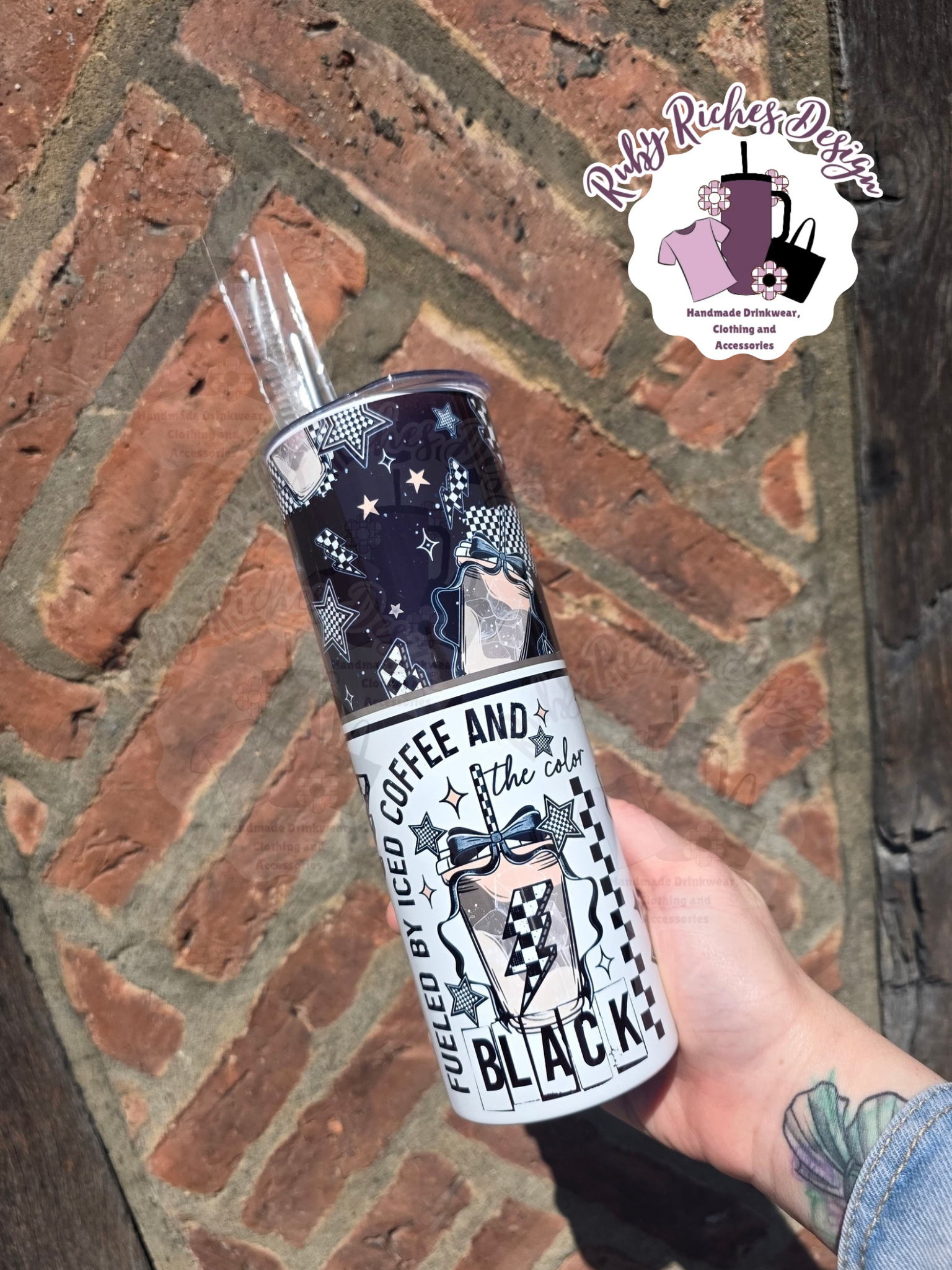 Fueled By Iced Coffee And The Colour Black 20oz Double Wall Insulated Metal Tumbler