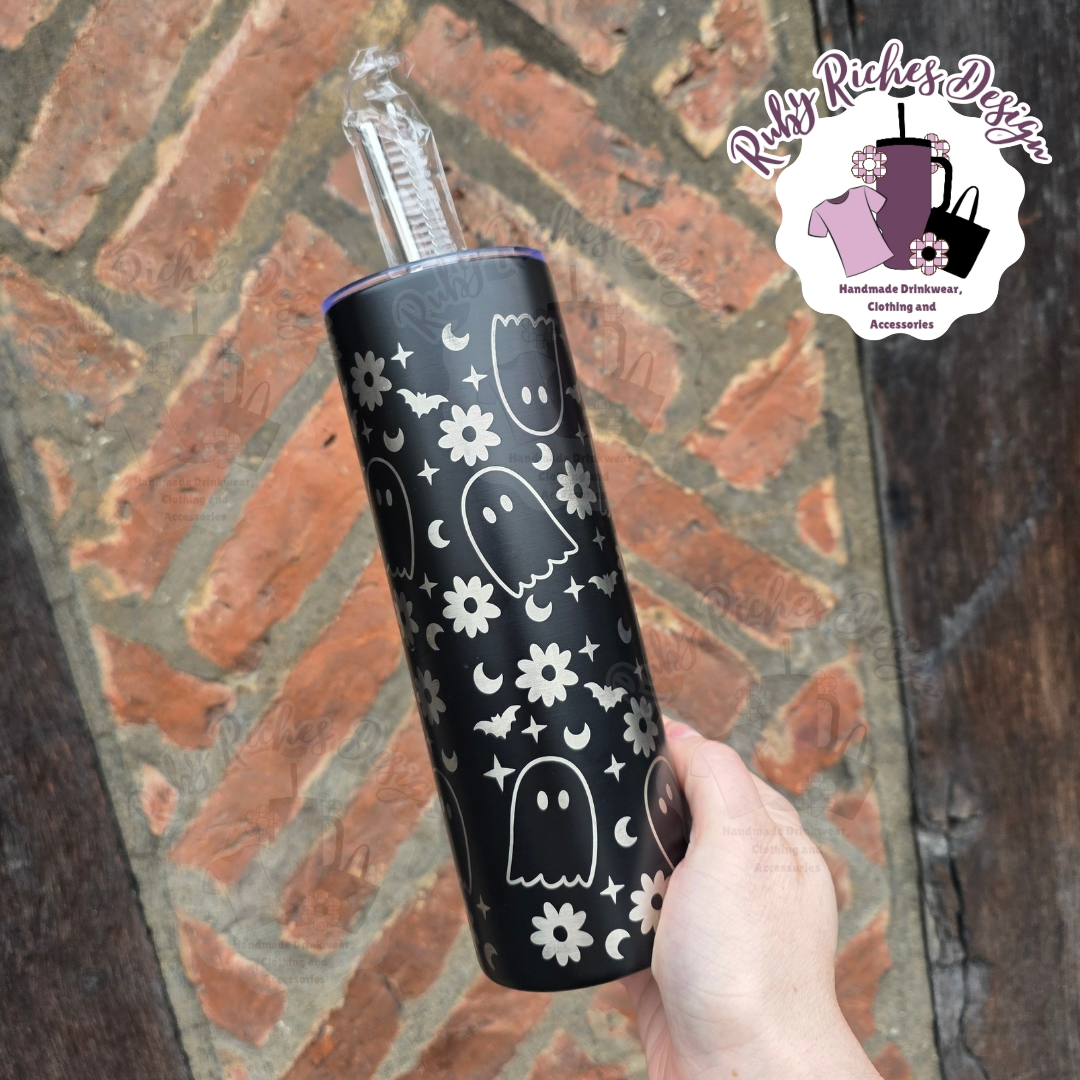 Floral Ghost 20oz Double Wall Insulated Engraved Metal Tumbler