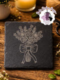 Floral Bouquet Engraved Slate Coaster