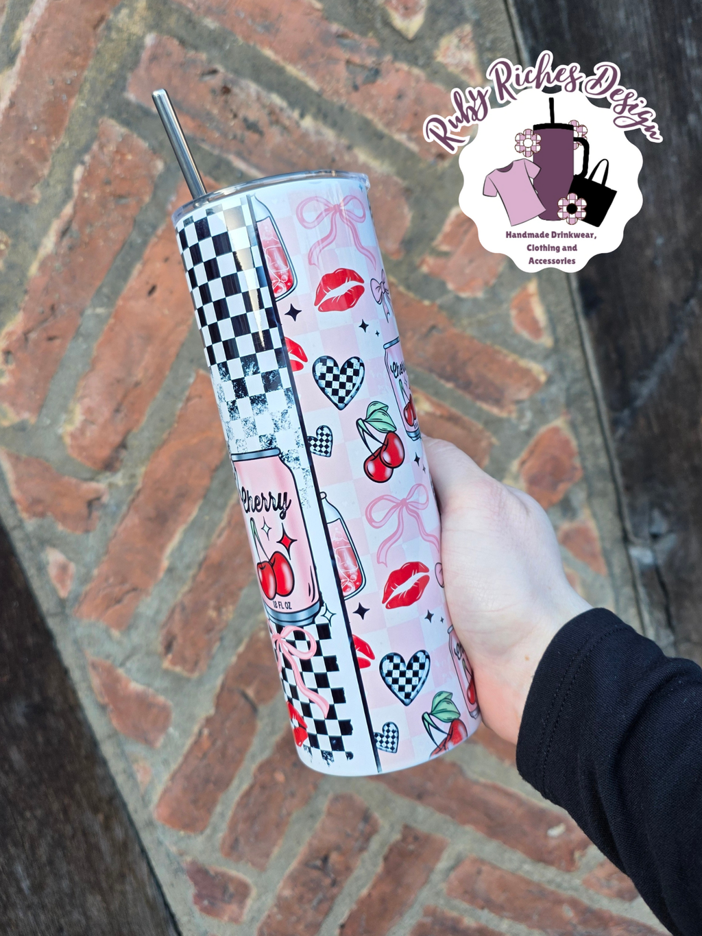 Very Cherry Checkered 20oz Metal Tumbler