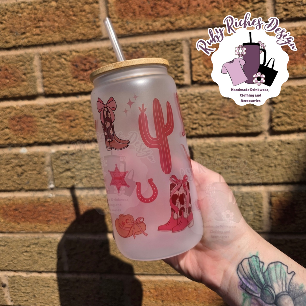 Pink Western theme 16oz Glass Tumbler