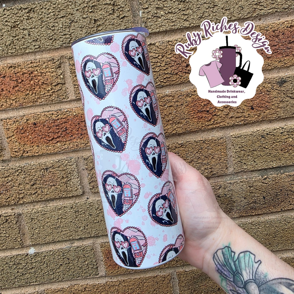 Heart Shaped GhostFace Phone Call 20oz Double Wall Insulated Metal Tumbler