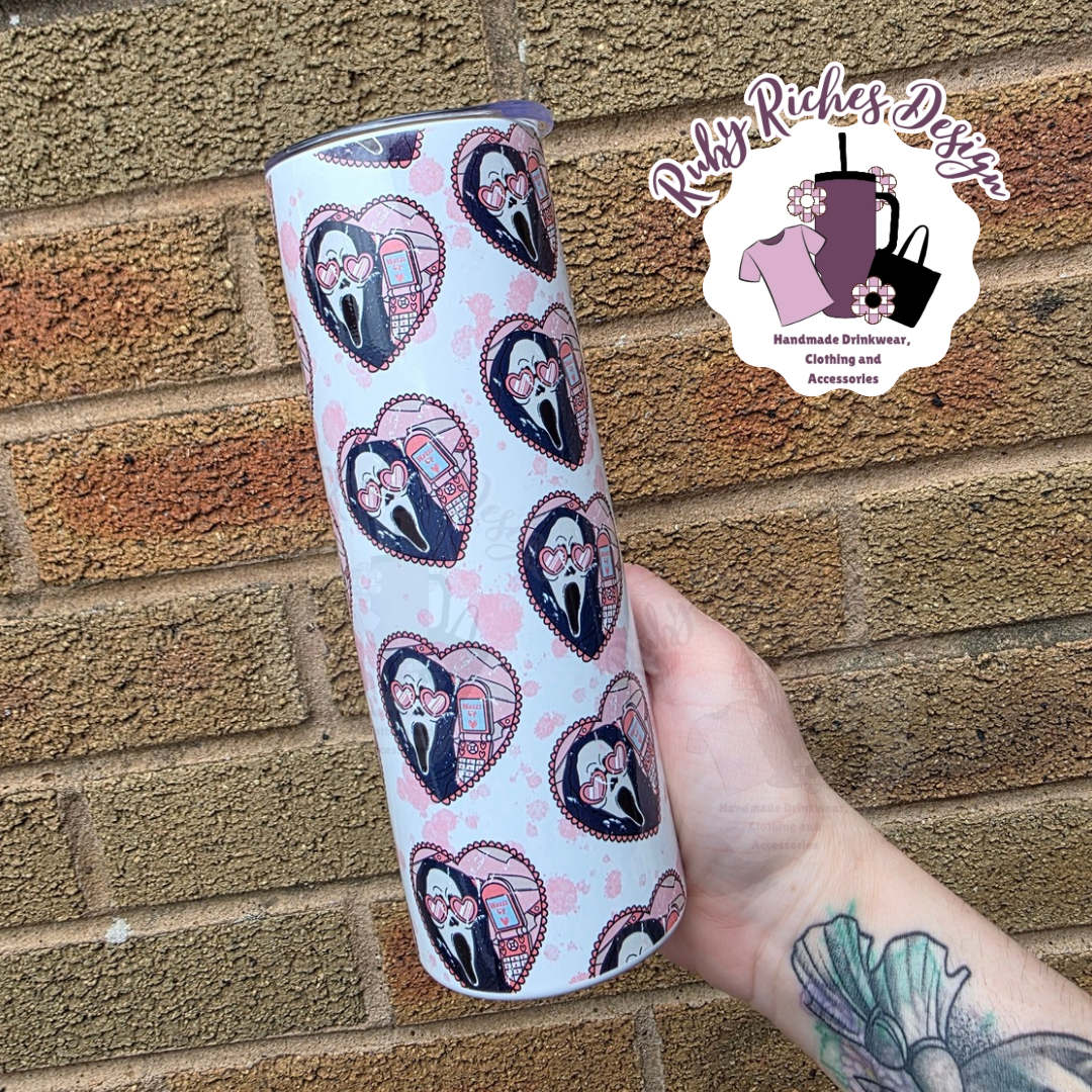 Heart Shaped GhostFace Phone Call 20oz Double Wall Insulated Metal Tumbler