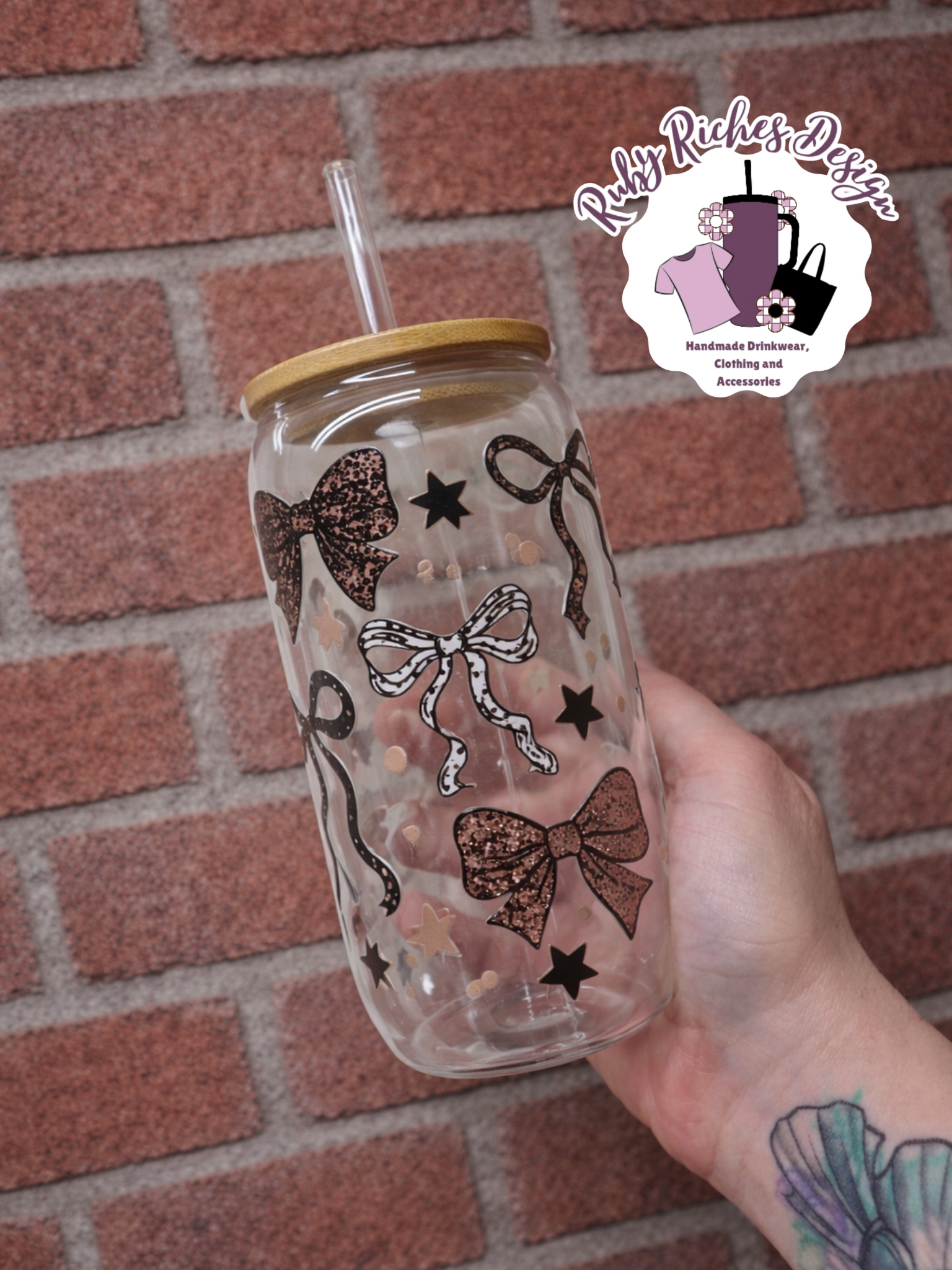 Printed Bows Leapord Glass Tumbler