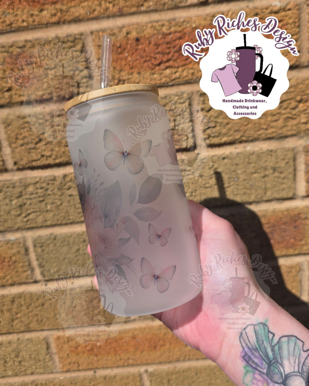 Highland Cow Butterfly Frosted Glass Tumbler