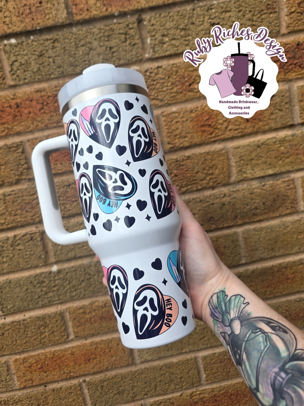 Hey Boo GhostFace 40oz Double Wall Insulated Metal Tumbler