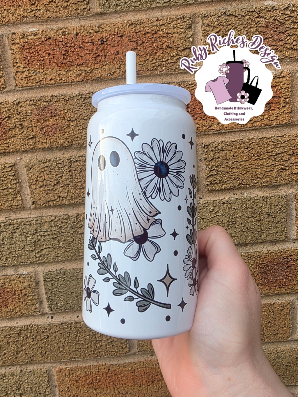 Mono Floral Ghost 16oz Double Wall Insulated Metal Tumbler