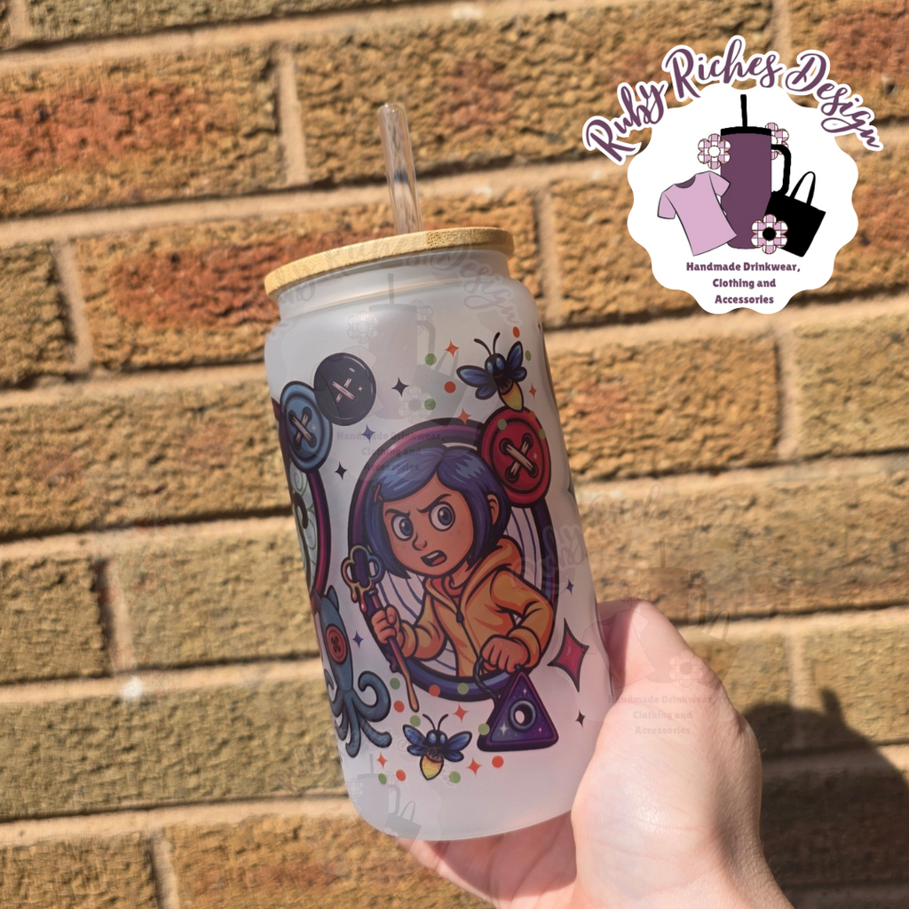 Button Spooky Theme 16oz Glass Tumbler