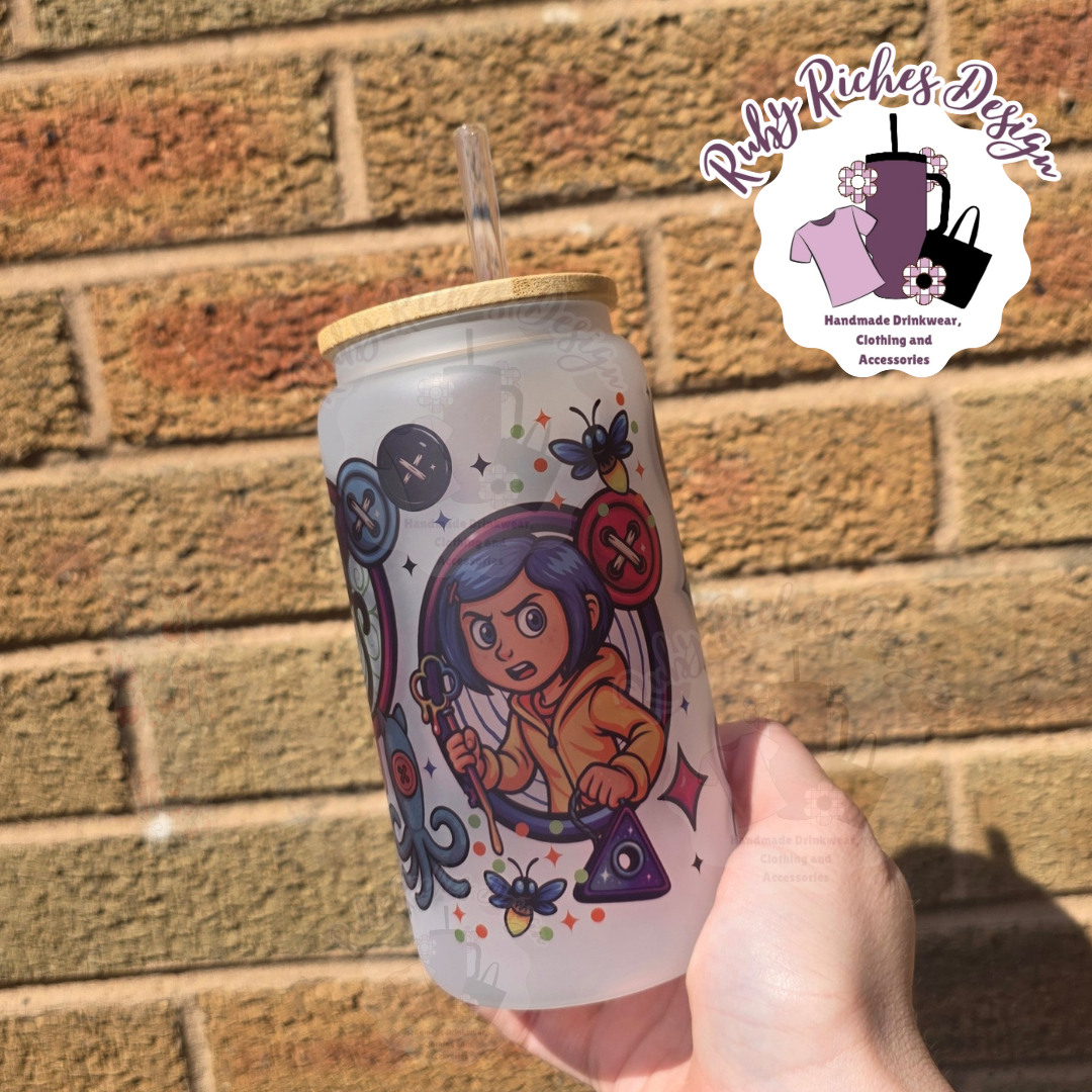 Button Spooky Theme 16oz Glass Tumbler