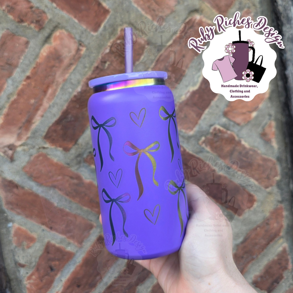 Purple Rainbow Plated Engraved Bows Theme metal Tumbler