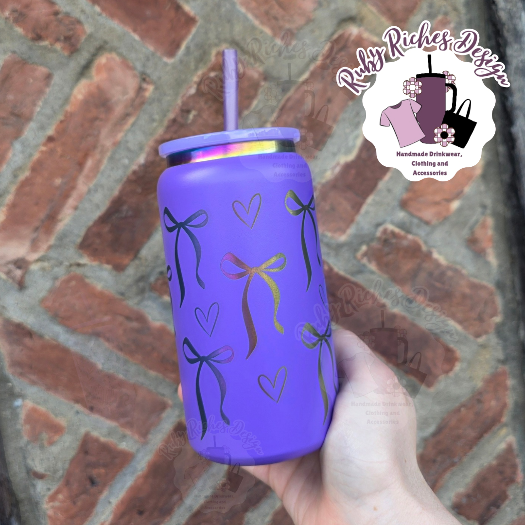Purple Rainbow Plated Engraved Bows Theme metal Tumbler
