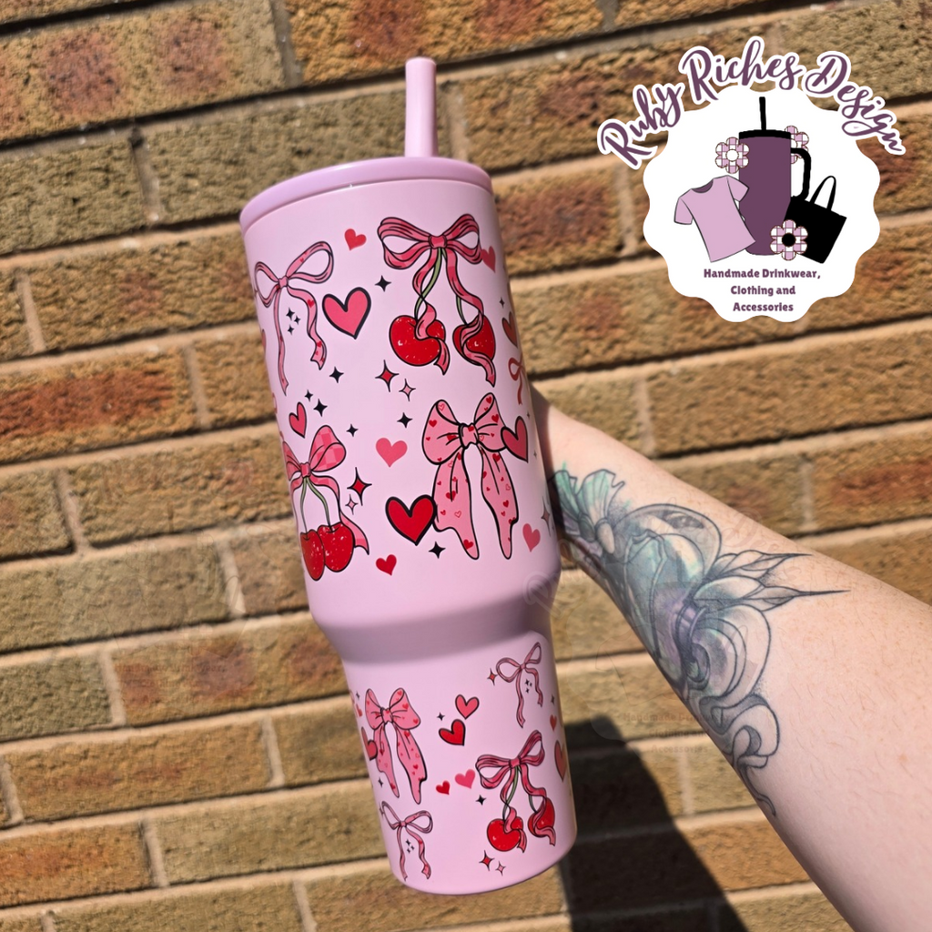 Cherry Theme 40oz Flip Lid Metal Tumbler with double wall insulation