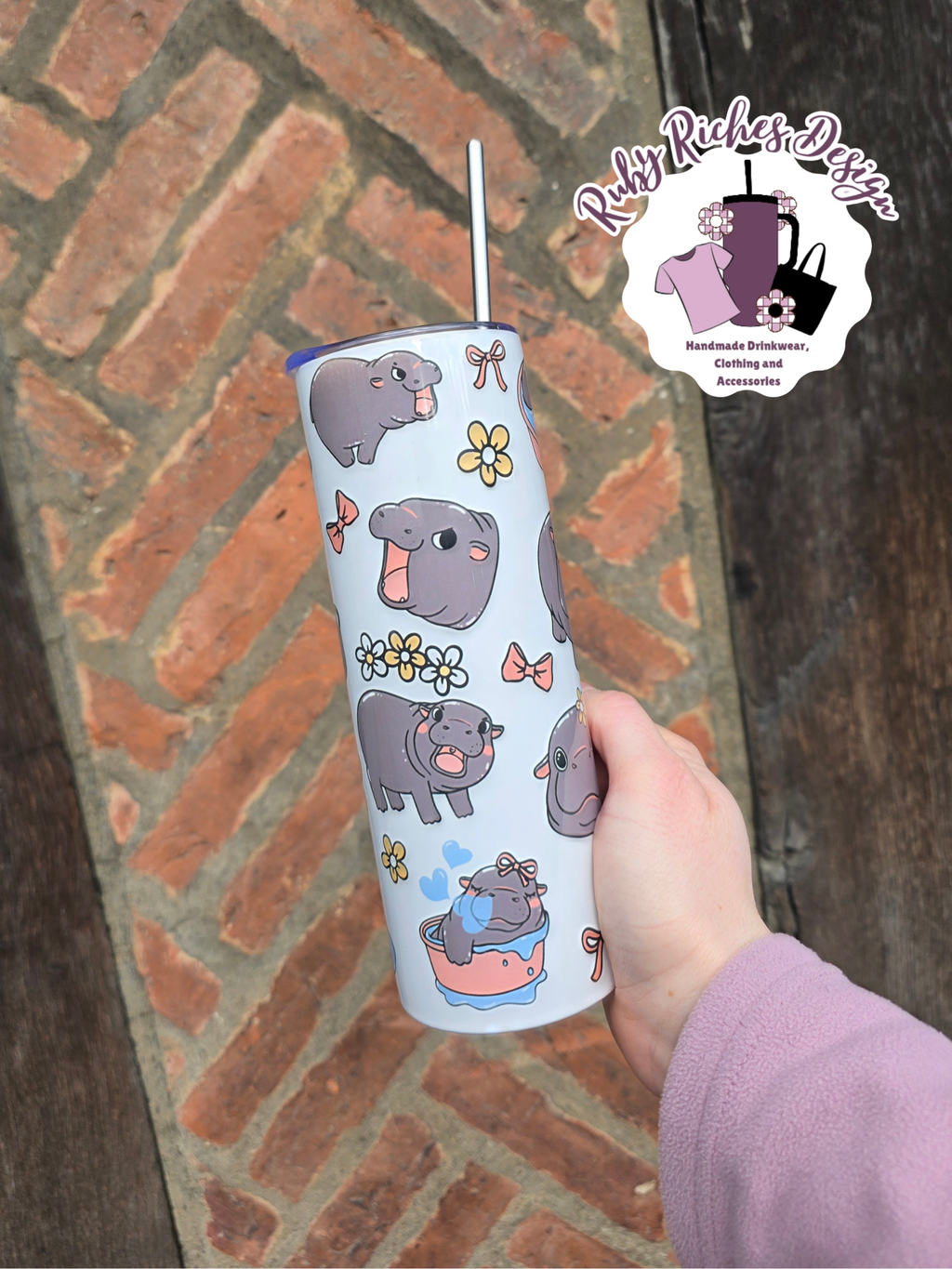 Cute Baby Hippo 20oz Double Wall Insulated Metal Tumbler