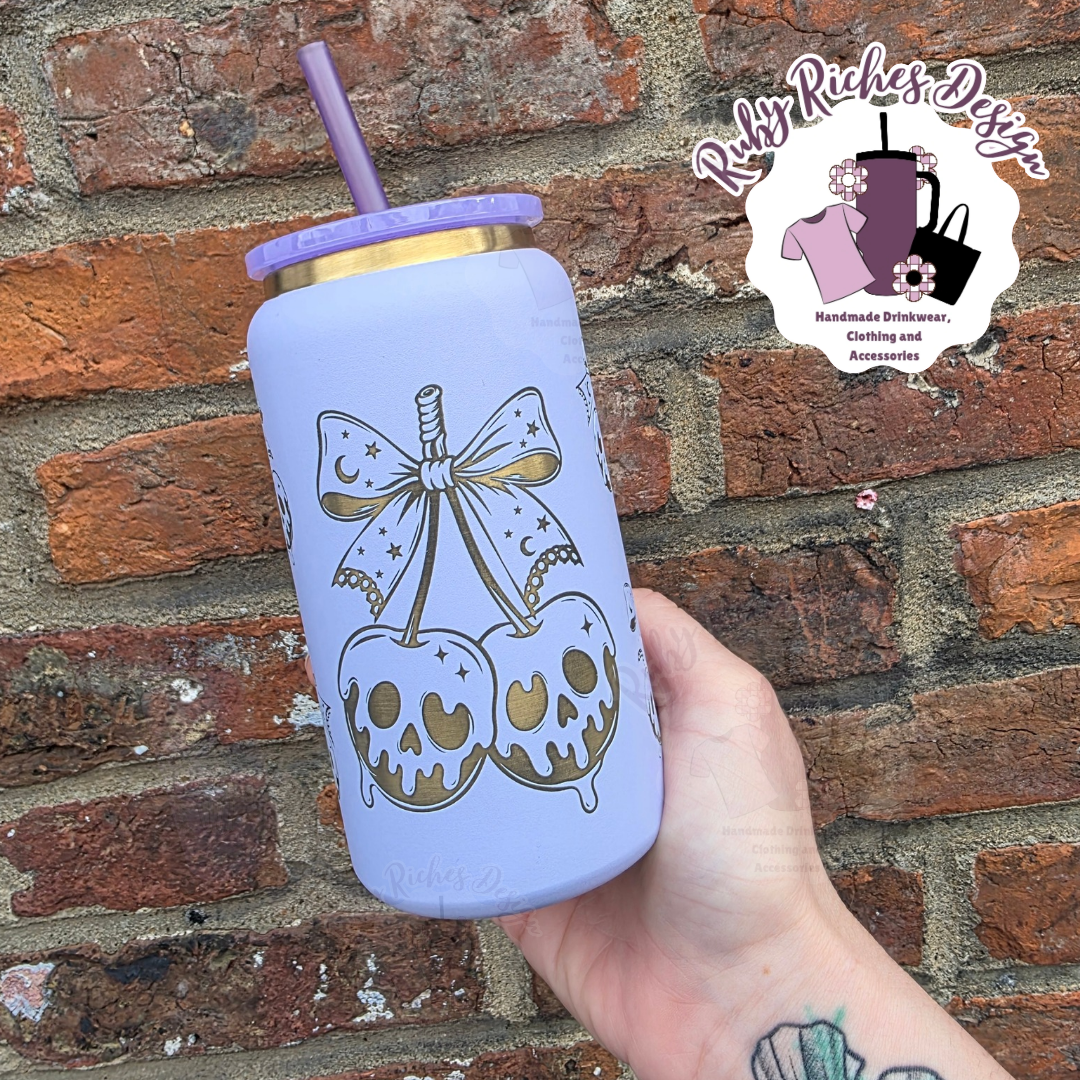 Cherry Skulls Purple Gold Plated Engraved 16oz double wall insulated metal tumbler