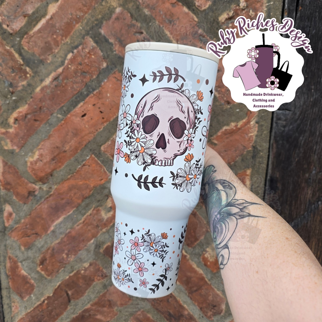 Floral Skellie 40oz Flip Lid Tumbler