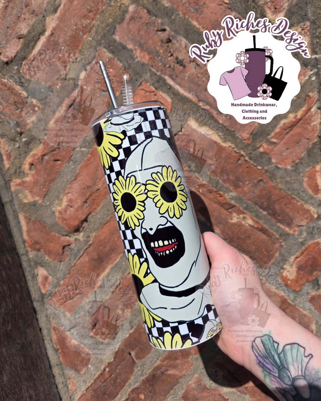 Art The Clown Sunflower 20oz Double Wall Insulated Metal Tumbler