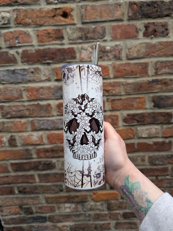 Mono Floral Skull 20oz Double Wall Insulated Metal Tumbler