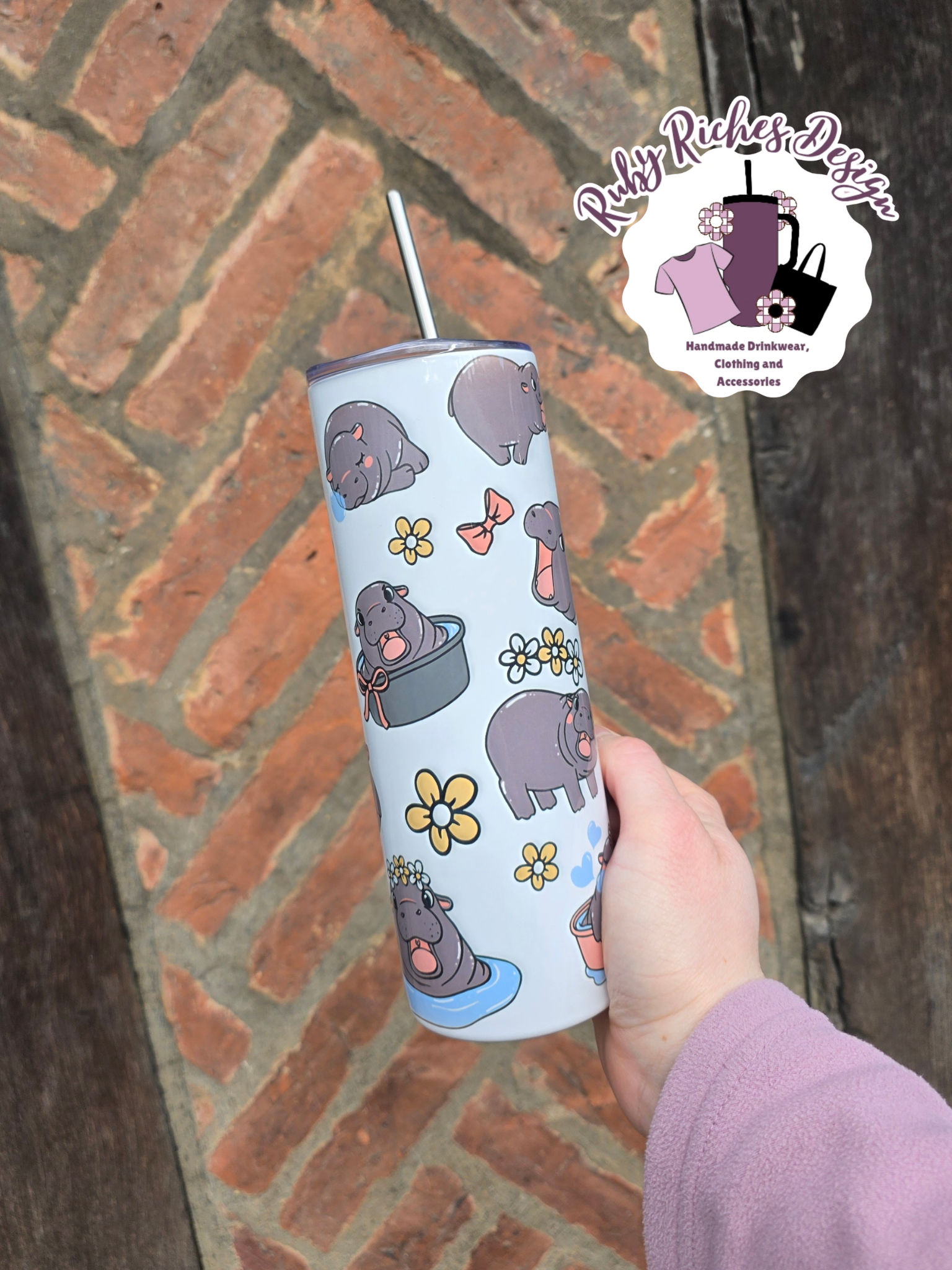 Cute Baby Hippo 20oz Double Wall Insulated Metal Tumbler