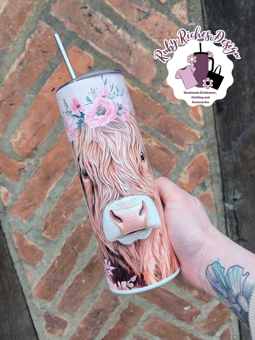 Pink Highland Cow Theme Double Wall Insulated Metal Tumbler