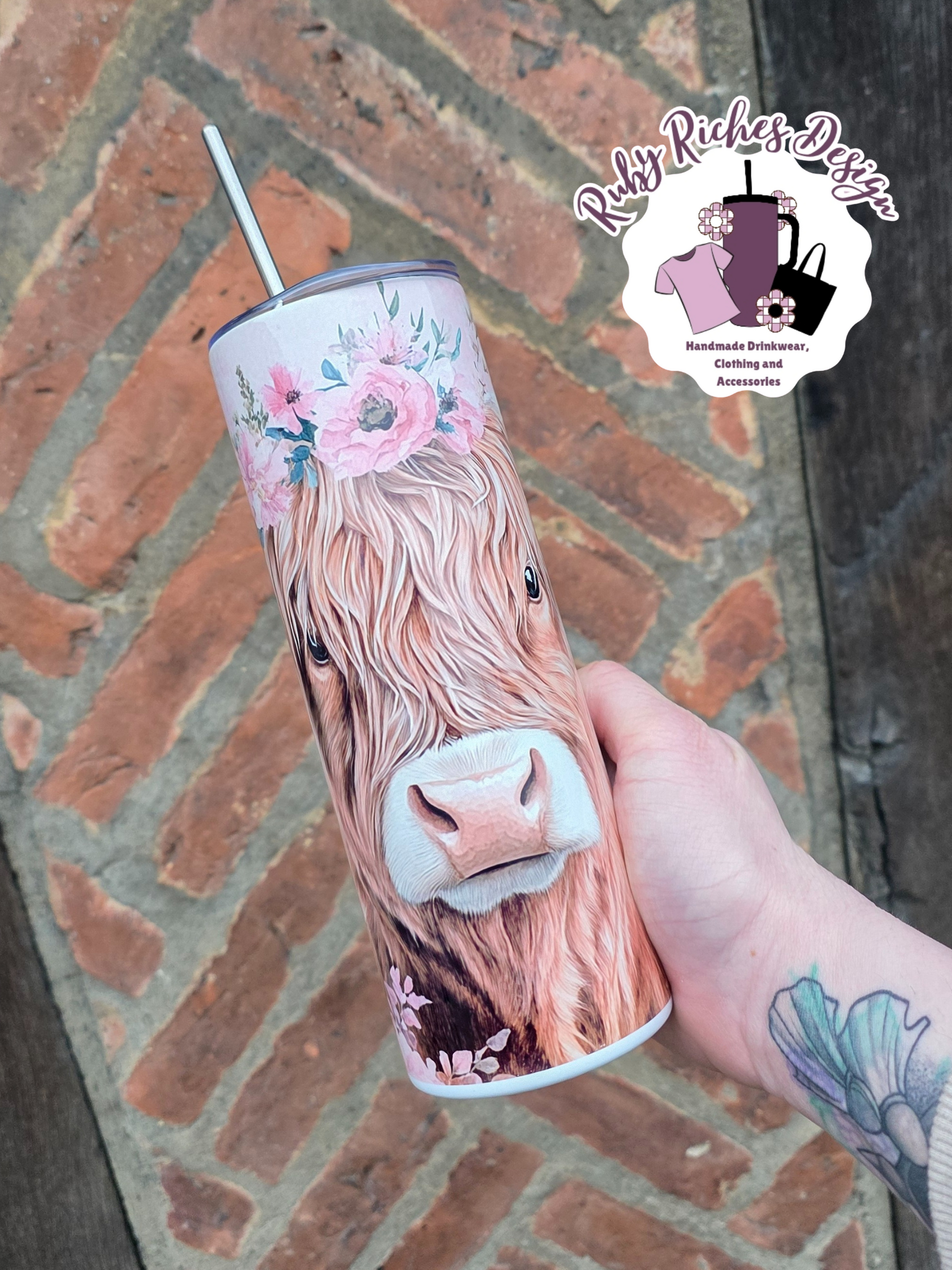 Pink Highland Cow Theme Double Wall Insulated Metal Tumbler