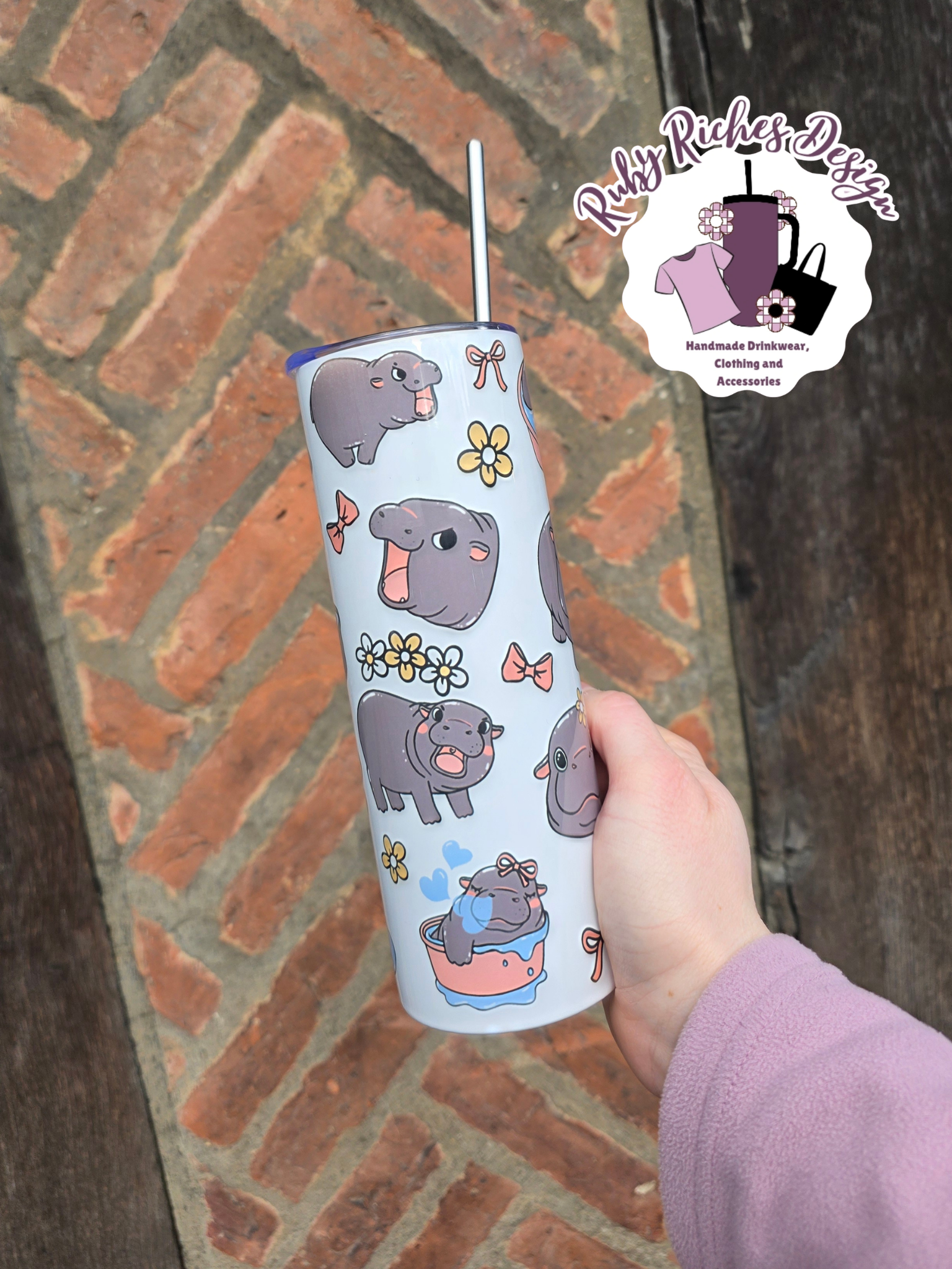 Cute Baby Hippo 20oz Double Wall Insulated Metal Tumbler