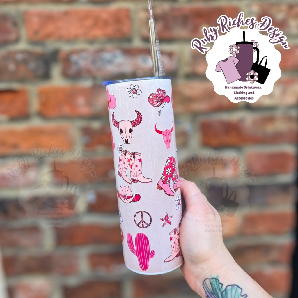 Pink Western Theme 20oz Metal Tumbler