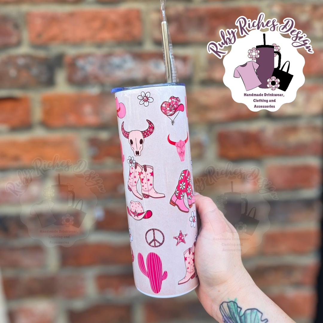 Pink Western Theme 20oz Metal Tumbler