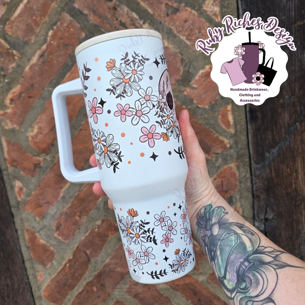 Floral Skellie 40oz Flip Lid Tumbler
