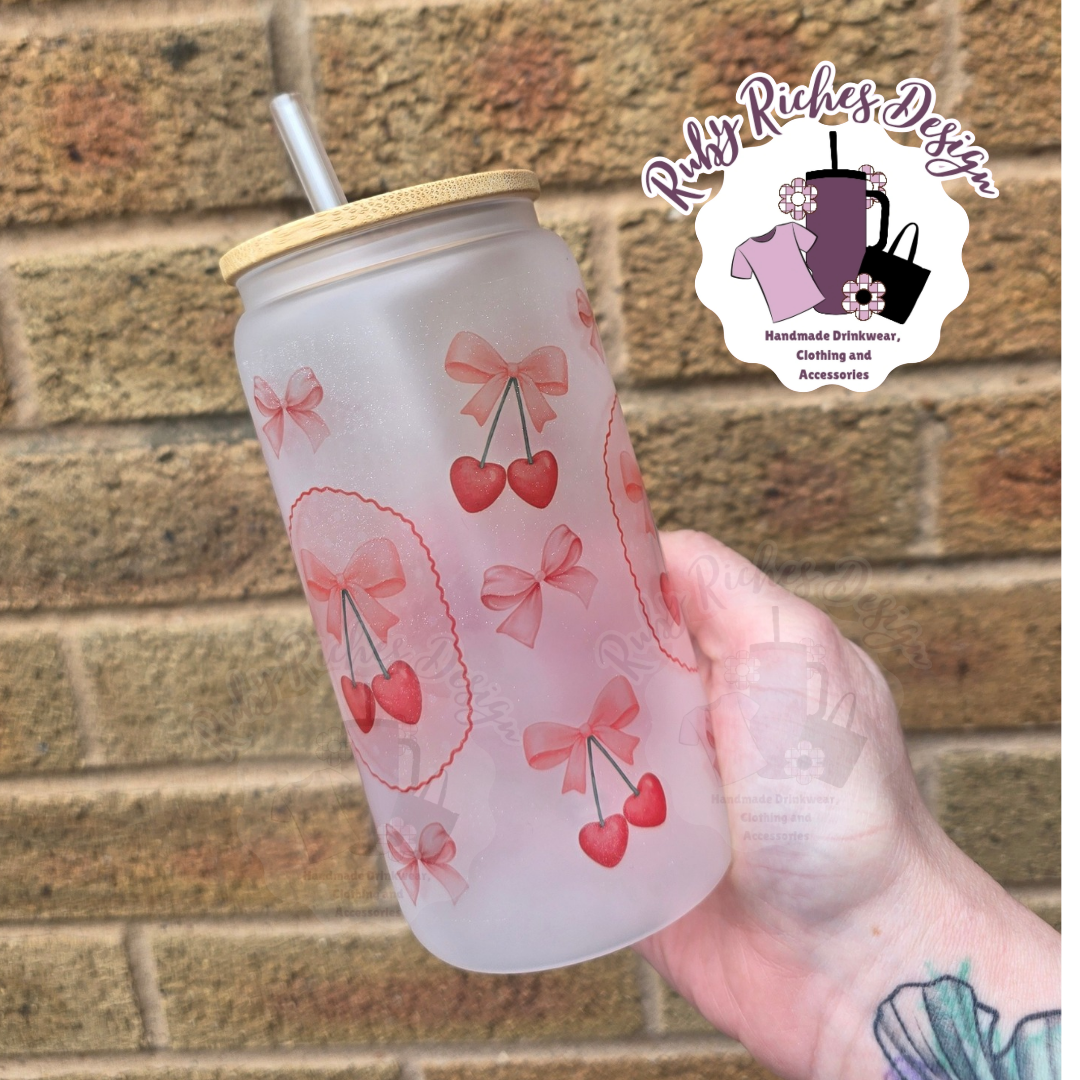 Coquette Style Cherry Theme Frosted Glass Tumbler