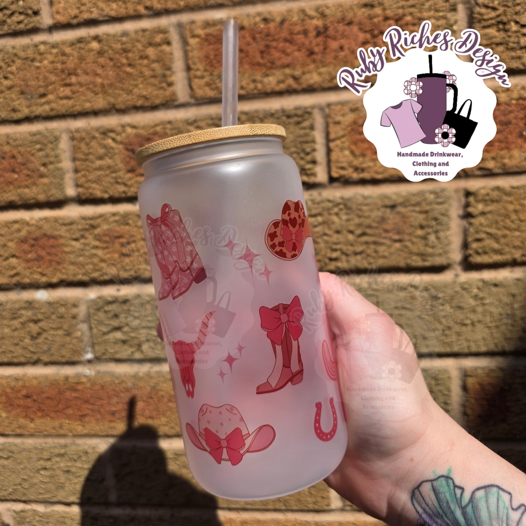 Pink Western theme 16oz Glass Tumbler