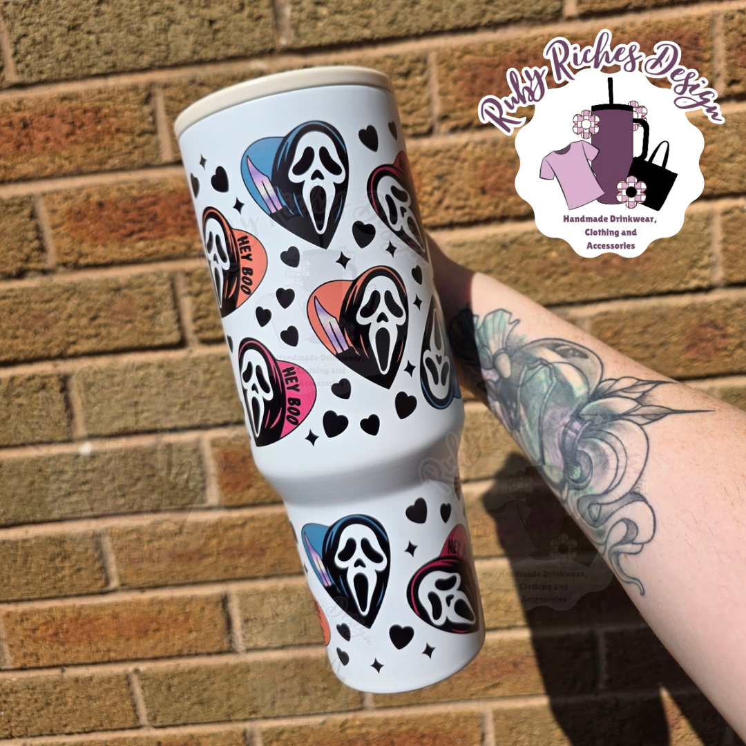 Hey Boo GhostFace 40oz Double Wall Insulated Metal Tumbler