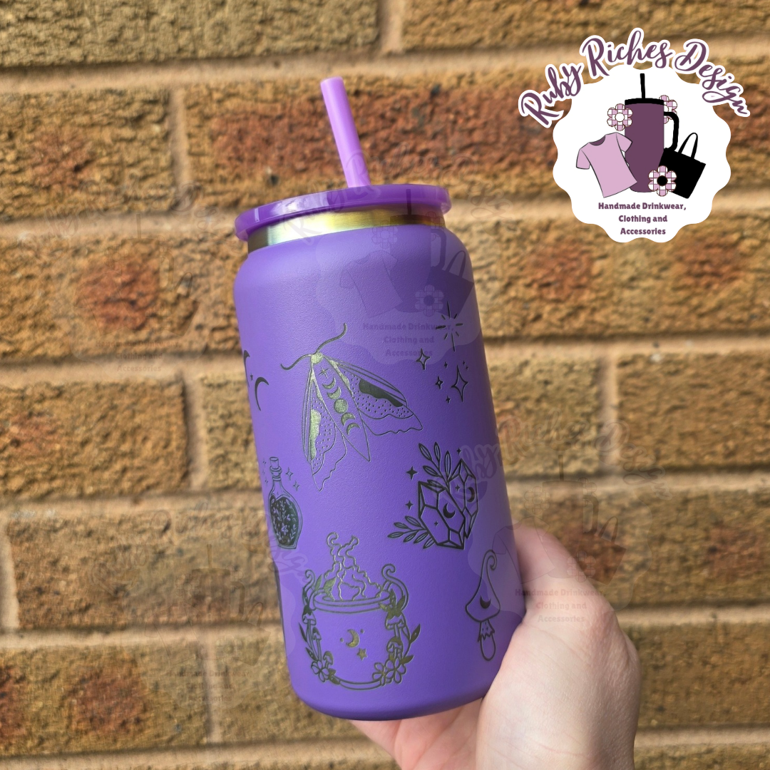 Purple Rainbow Plated Engraved Witchy 16oz Double Wall Insulated Metal Tumbler