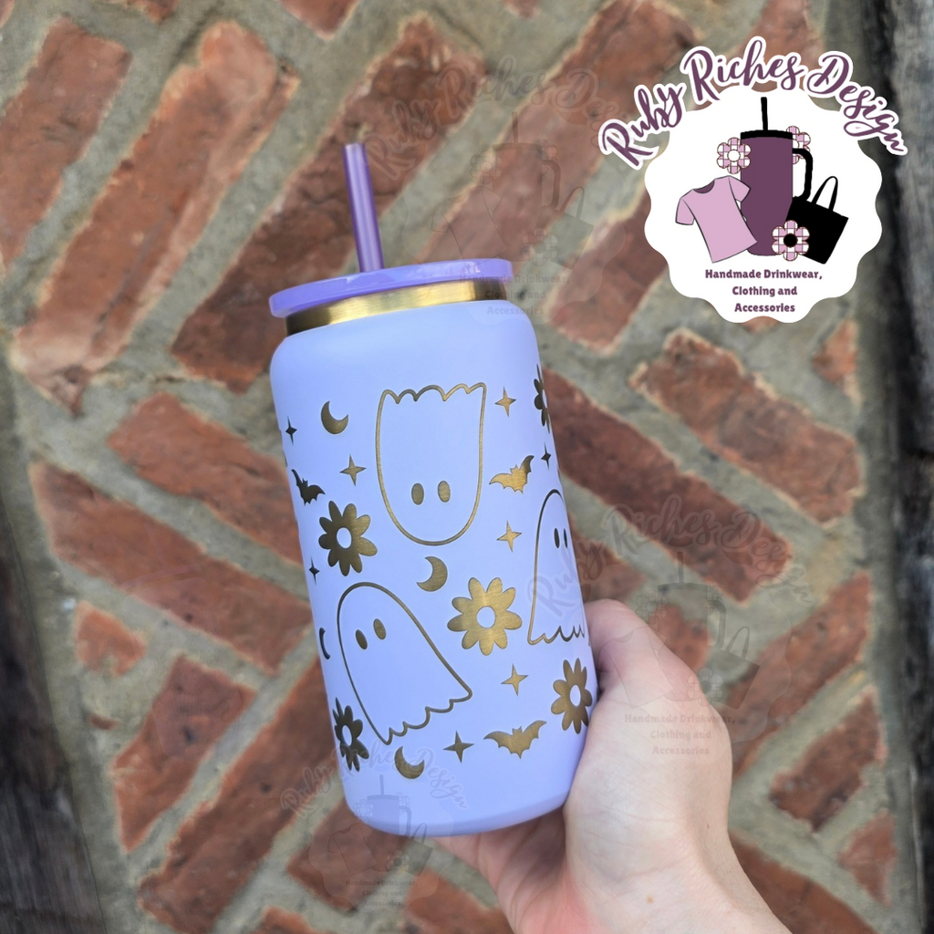 Purple Gold Plated Ghostie Engraved Metal Tumbler