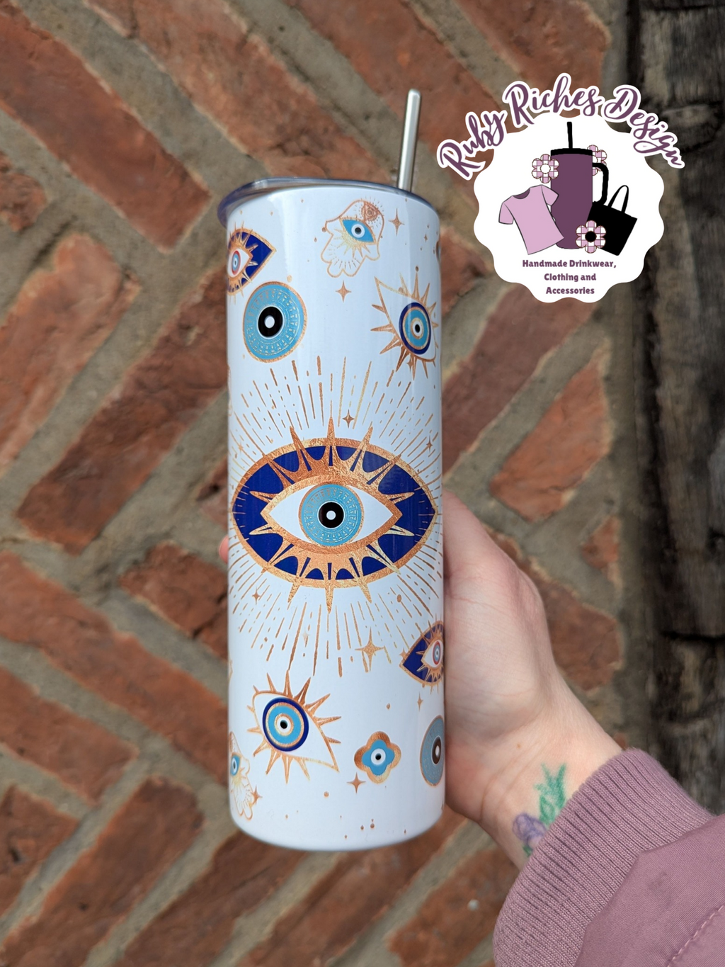 Evil Eye Double Wall Insulated Metal Tumbler