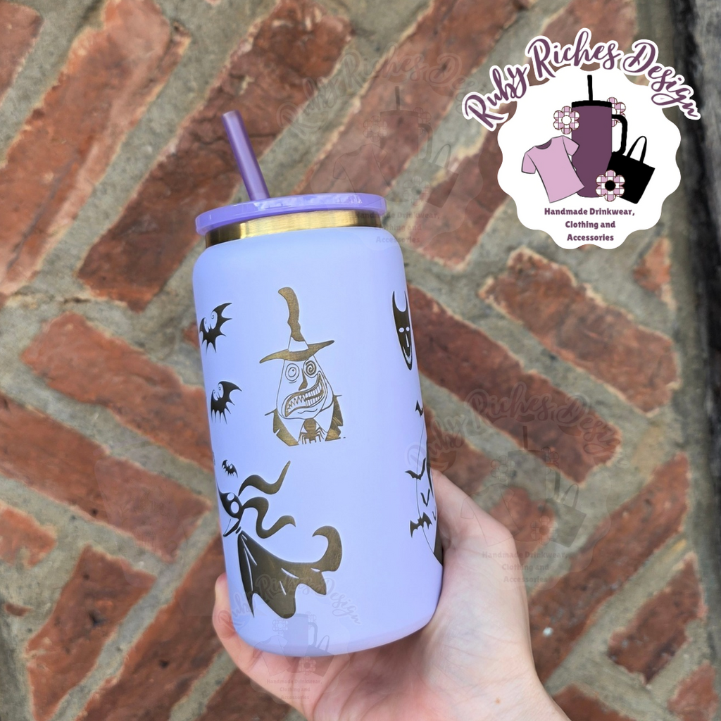 Jack And Sally Spooky Gold Plated Engraved Metal Tumbler