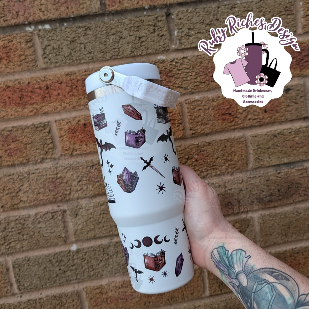 Fantasy Book Theme 30oz Double Wall Insulated Flip Lid Tumbler