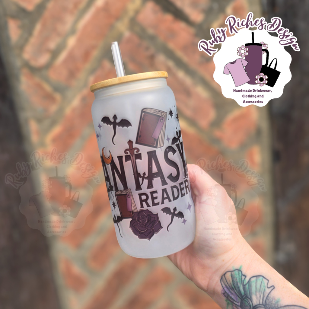 Fantasy Reader 16oz frosted glass tumbler