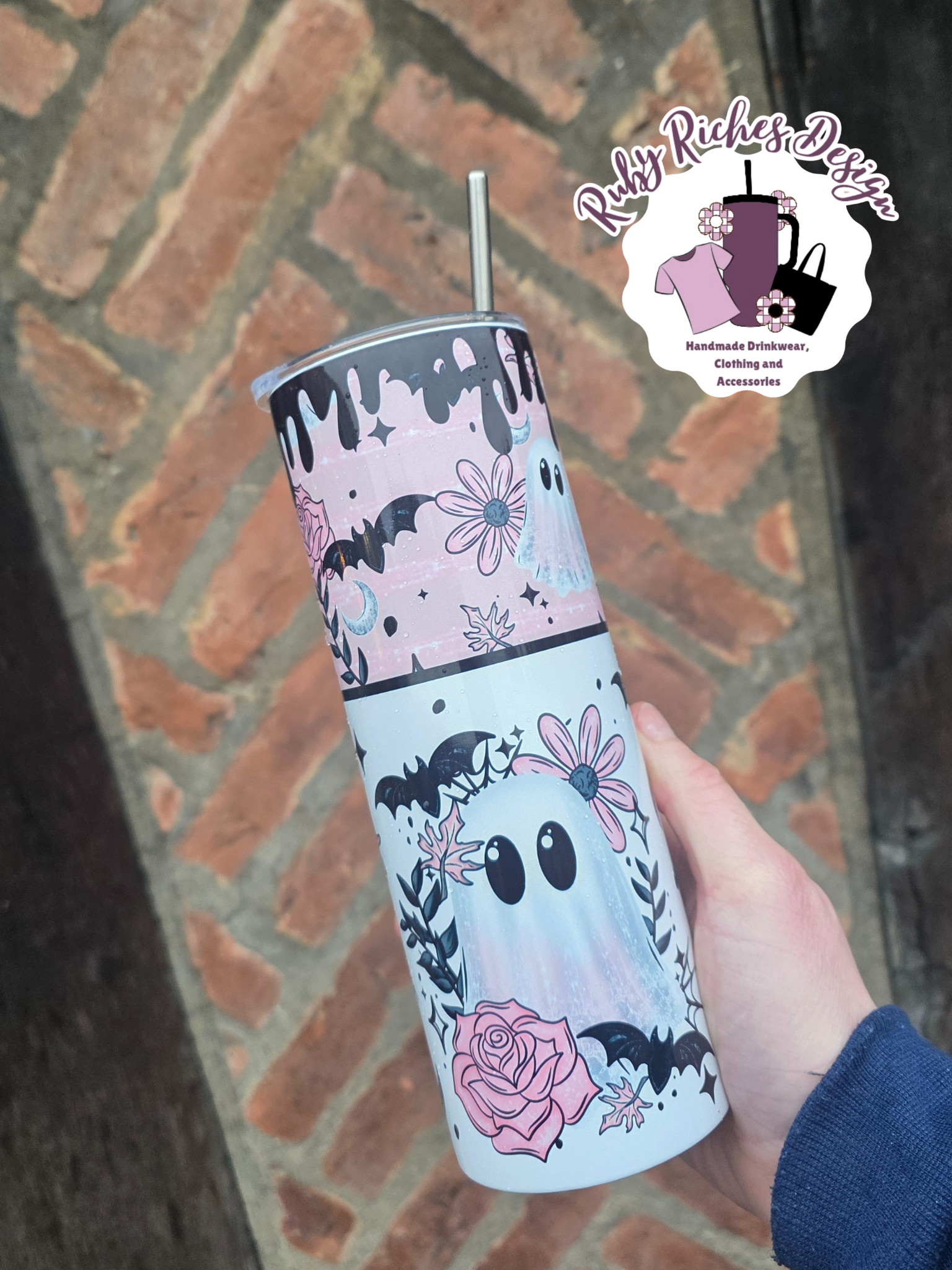 Pink Ghostie 20oz Double Wall Insulated Metal Tumbler