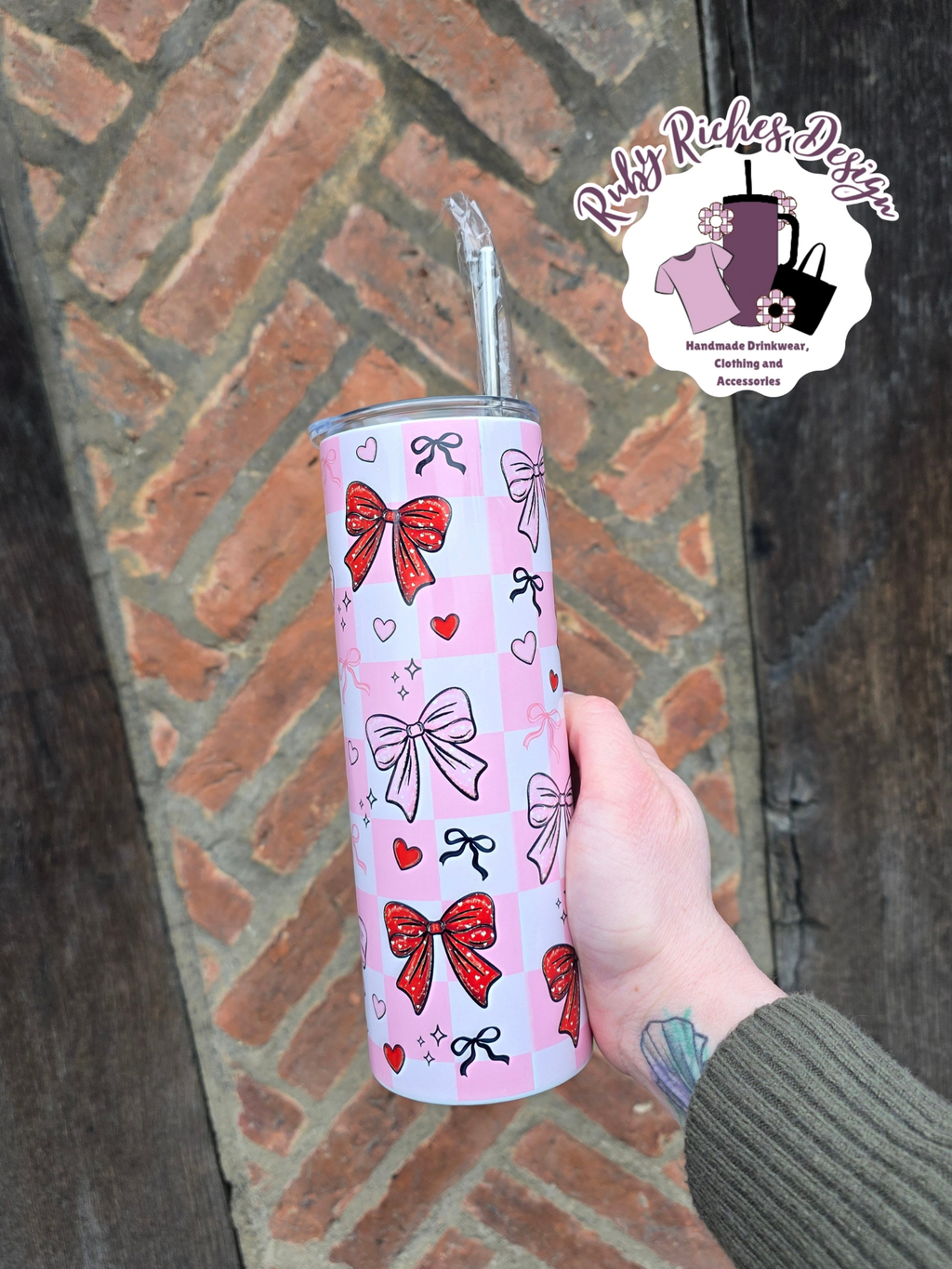 Bows And Hearts Theme 20oz Double Wall Insulated Metal Tumbler